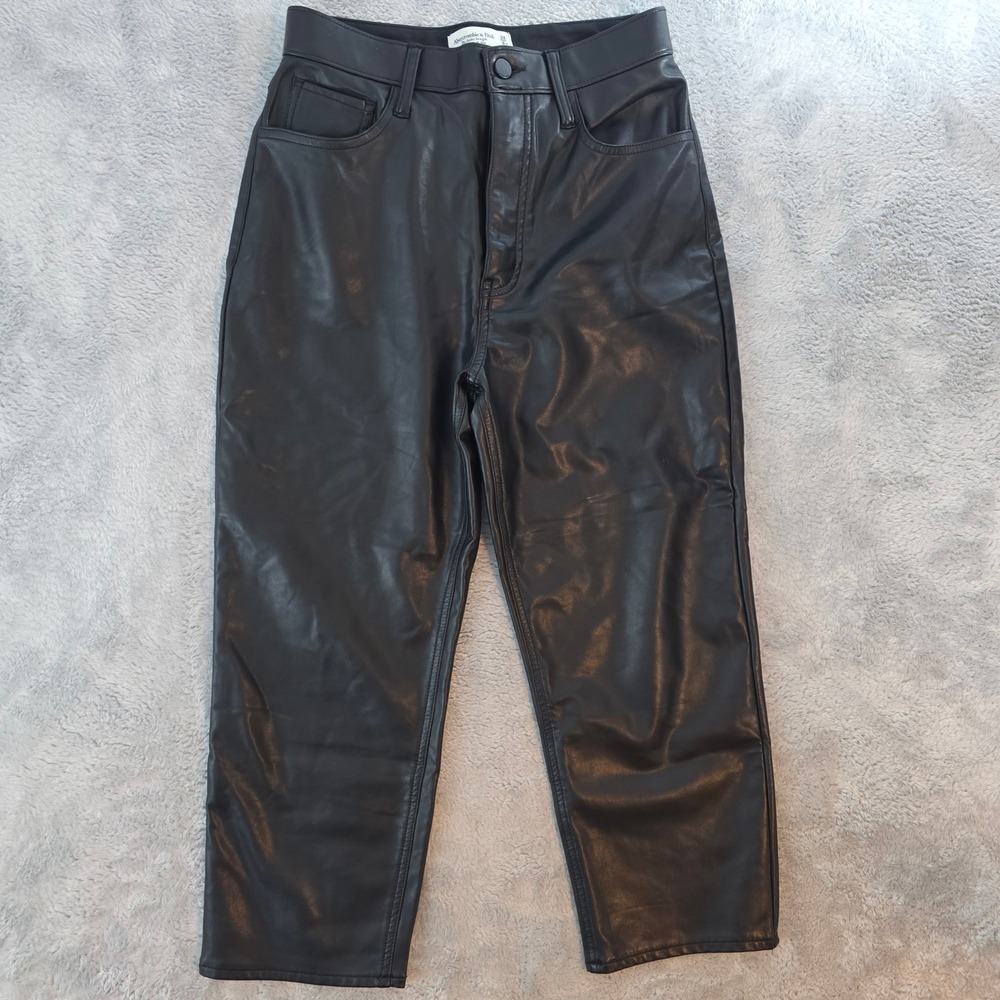 Abercrombie & Fitch Women 28/6 XShort Black Faux Leather Ankle Ultra High Rise